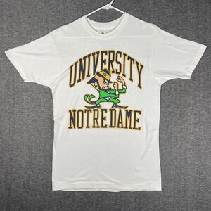 Vintage Notre Dame Fighting Irish Shirt Mens Large White NCAA Fruit Of The Loom